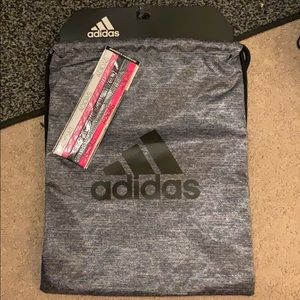 Drawstring adidas bag w/ workout hairbands